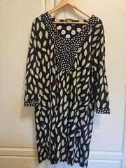 Gudrun Sjödén Lagenlook Botanical Black White Green Leaf Jersey Dress Size XL