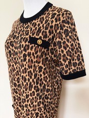 NWT Versace Medusa Logo Button Leopard Intarsia Print Knit Dress 46 US 10 $2950