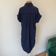 Sunday Stevens Blue Lyocell Short Sleeve Rolled Cuffs Button Down Shirt Dress L