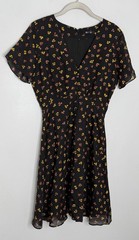 MADEWELL 100% Silk Button-Front Swing Dress in Black Feline Floral Size 00