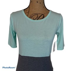 LuLaRoe Julia Dress XS NWT Colorblock Stretch Midi Scoop Neck Blue Gray
