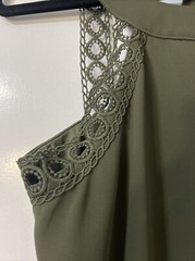 IZ byer Blouse Womens size S Olive Green Sleeveless Lace accents 100% Polyester