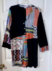 Parsley & Sage Boho Patchwork Knit Tunic Shirt Dress Sz L Artsy Button Accent