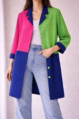 Vintage 90s Nicole Studio Color Block Jacket Dress Pink Green Blue Oversized M/L
