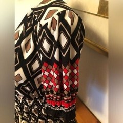 Enfocus Studio Harlequin Diamond Graphic Print Black and Red MIDI Dress
