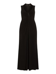 Adrianna Papell Sleeveless Tuxedo Gown Black Stretch Jersey Floor Length size 8