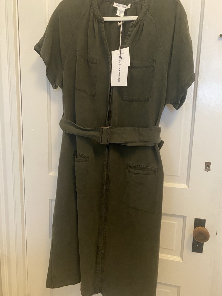 Lucky Brand Women’s dark dark olive green/black shirt dress New sizexl
