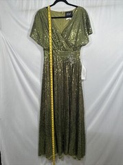 NWT $598 Mac Duggal [ 8 ] Sequined Butterfly Sleeve Wrap Over A Line Gown #Q699