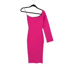 Solace London Fiorella One Shoulder Dress Hot Pink Crepe Knit Midi US 2 OS1913