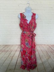 Y2K LAUREN RALPH LAUREN 100% silk floral wrap maxi dress size 12