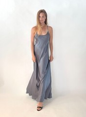 VACANCES 100% silk charmeuse non see through maxi slip dress size S/M SILVER