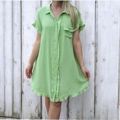 Umgee Gauzy Cotton Button Front Dress Coverup Women’s XL Green Beach Coastal