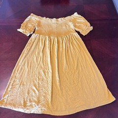 Lily & Lola Petite Yellow Off-Shoulder Midi Dress PL Rayon Spandex Blend