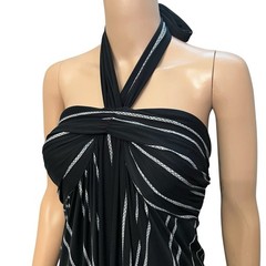 Soma Halter Maxi Dress Large Striped Jersey Knit Vacation Casual Boho Stretchy