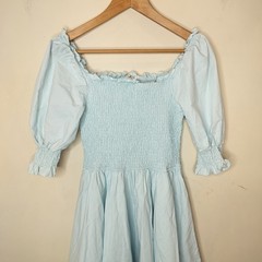 Mi Ami Francesca Puff Sleeve Smocked Dress w/ Pockets XL Ladies Baby Blue