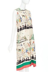 rare CELINE Phoebe Philo cream multicolor mulberry silk cyclist dress FR38 M