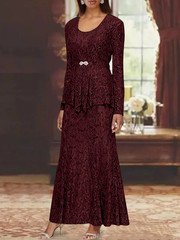womens ankle length long sleeve dress, gown, size 12. 2 piece , lace. Cabernet