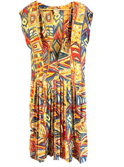 Vintage Adini Abstract Geometric Rayon Midi Dress Made India L Colorful 90s