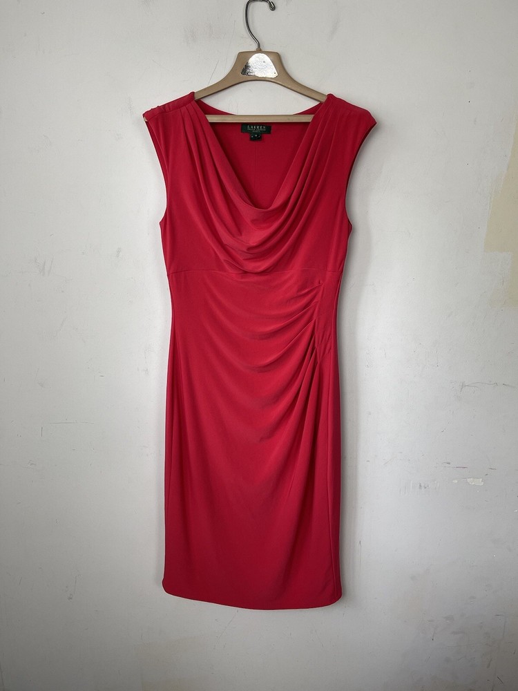 LRL RALPH LAUREN Dress 10 Red Date Night Sexy Romantic Valentines Day Ruched