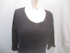 Taylor Size L Womens BLK 3/4 Ruffle Sleeve Round Neck Knit Midi Sheath Dress 800