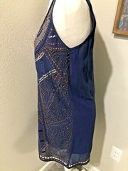 Navy Blue Beaded Sequined Sheath Evening Dress~S~ Cocktails Art Deco Flapper NWT