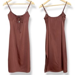 NWT Kendall + Kylie Slip Drsss FLAWS Brown Size XS Midi Tie Milkmaid Satin