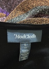 ModCloth Multicolor Metallic Striped Stretch Elastic Waist Wrap Dress Sz L