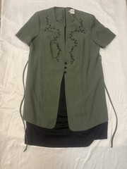 Vintage Lady Dorby Womens Dress 16W Plus Jacket Short Sleeve Green Embroidered