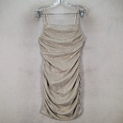 Iris Womens Dress Size M Beige Glitter Square Neck Slim Rhinestone Ruched Mini