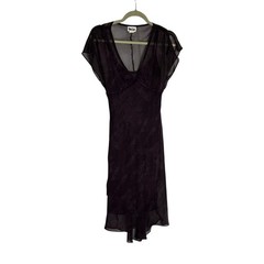 Vintage Blind Date Purple Semi Sheer Mesh V Neck Flutter Cap Sleeve Mini Dress