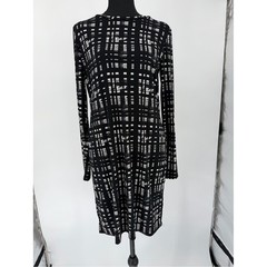 Michael Kors Black & White Grid Print Long Sleeve Dress