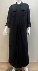 Soft Surroundings Women 1X Soft Stretch Jersey Maxi Shirt Dress Roll-Tab Sleeve