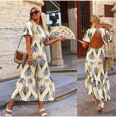ZARA ECRU BLUE FLORAL PRINT PUFF SLEEVE MIDI SUMMER DRESS size XXL 10 3198/244