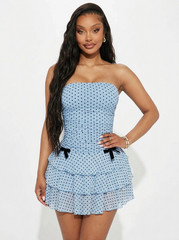 Polka Dot Ruched Ruffle Mini Dress
