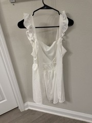 Altar&rsquo;d State White Solid Dress S Square Neck Ruffle Strap Bow Elastic Waist