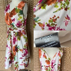 NEXT TALL Multicoloured WATERCOLOUR Floral Print 100% Cotton UK 14 L41” ARTY