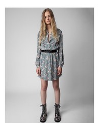 2025 Women Zadig&Voltaire Silk Serpentine Print Jacquard Long Sleeves Dress XS-L