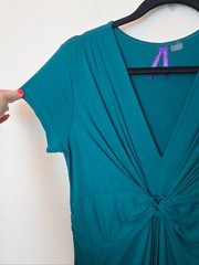 Seraphine Sz 10 Jolene Knot Front Short Sleeve Dress Peacock Blue Teal Maternity