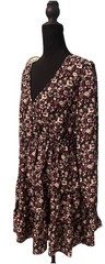 Allison& Kelly BlackBurgundy Pink Floral Vneck Ruffled Cuff Mini Dress XL