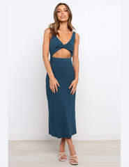 Petal and Pup Apollo Blue Cut Outs Linen Blend Midi Dress Size 4