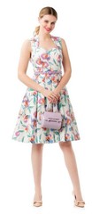 REVIEW Sz 10 M White Floral Paradise 50s Sleeveless Sweetheart Knee Leng Dress