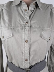 Brunello Cucinelli Khaki Off Shoulder Shirt Western Snap Front Mini Dress XXL