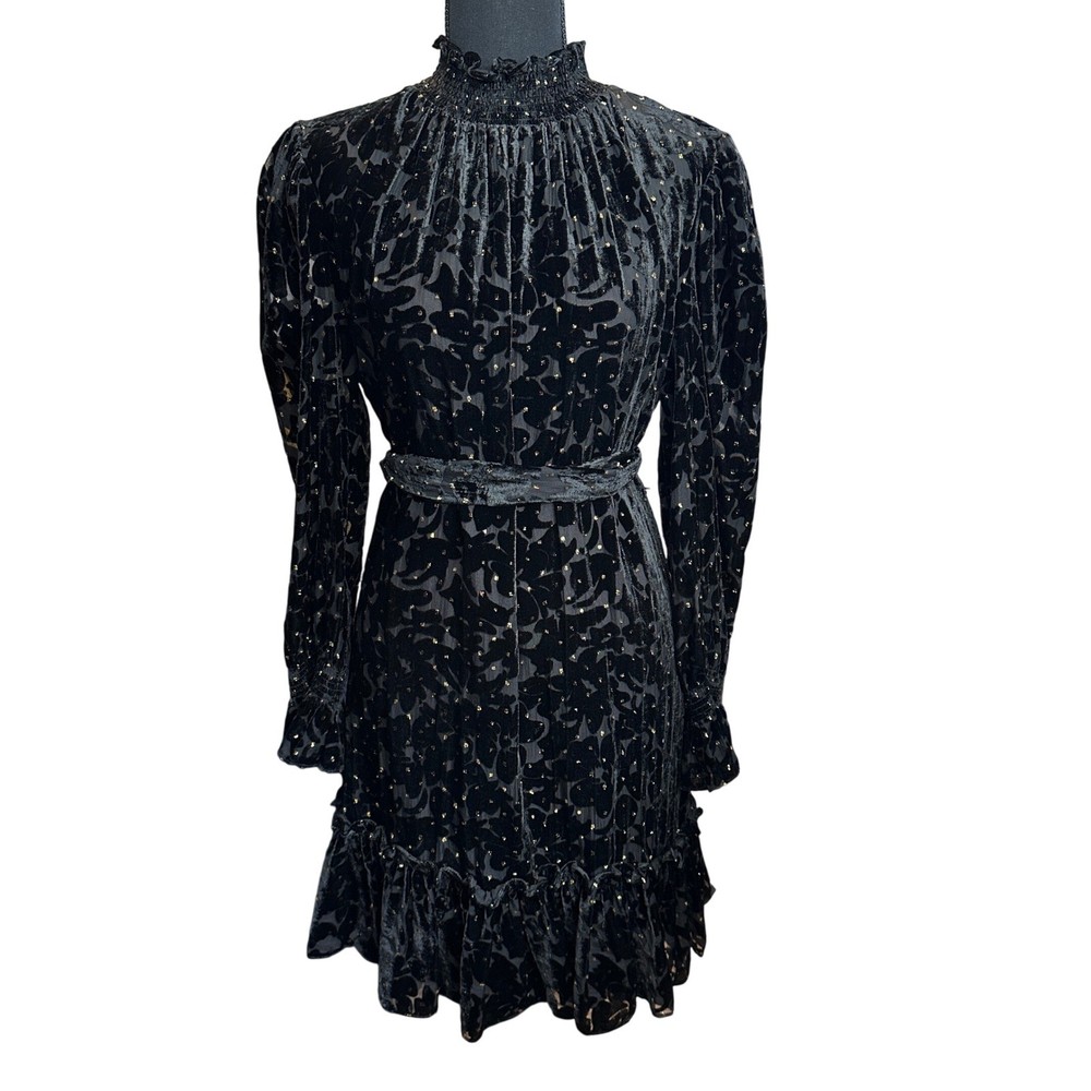 Alex Marie Black Velvet Burnout Mock Neck Dress Size 12P Whimisgoth Petite