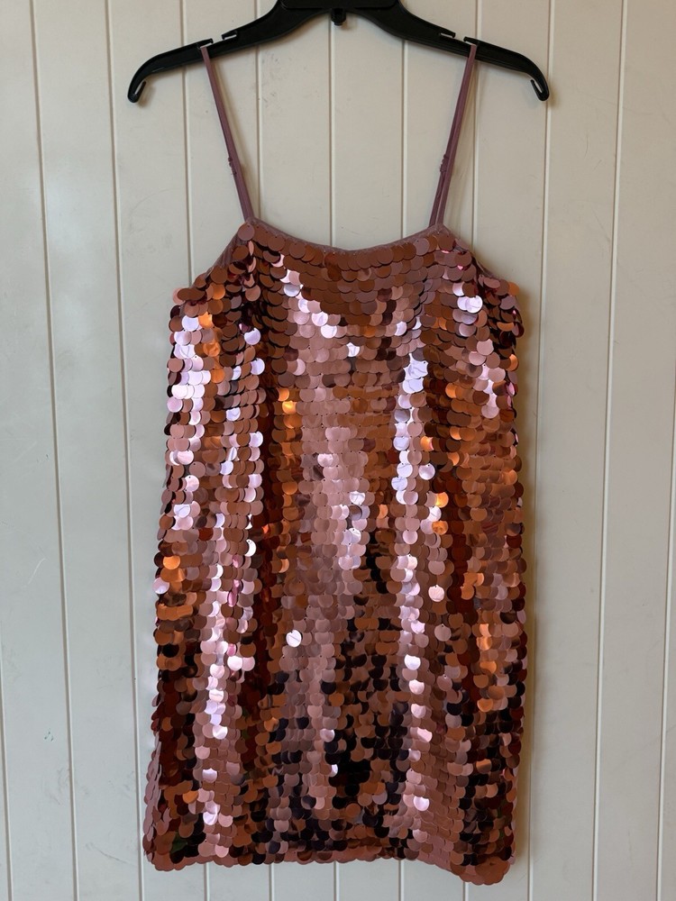 Pink Large Sequin Adjustable Spaghetti Strap Dress NWT Size Small