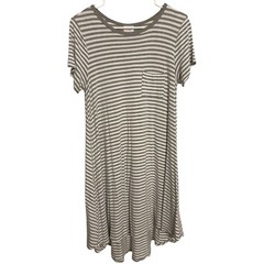 LuLaRoe Casey T-Shirt Dress Striped Casual Short Sleeve Pocket Comfy Gray Size S