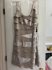 S.L. Fashions Shimmer and Sequin Tier Tank Dress, Frost, size 6