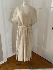 Magaschoni NWT Organic Cotton Gauze Short Sleeve Maxi Dress Large Light Beige