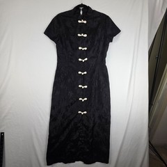 Mandarin Style Dress Black Chinese Motif Tight-Fitting