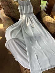 NWT cream eggshell winter white silk blend sheer panels long maxi dress sz S
