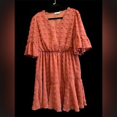 Anna Kaci Elegant Dress with Textured Design. Size XL. Cinnamon Rust Color